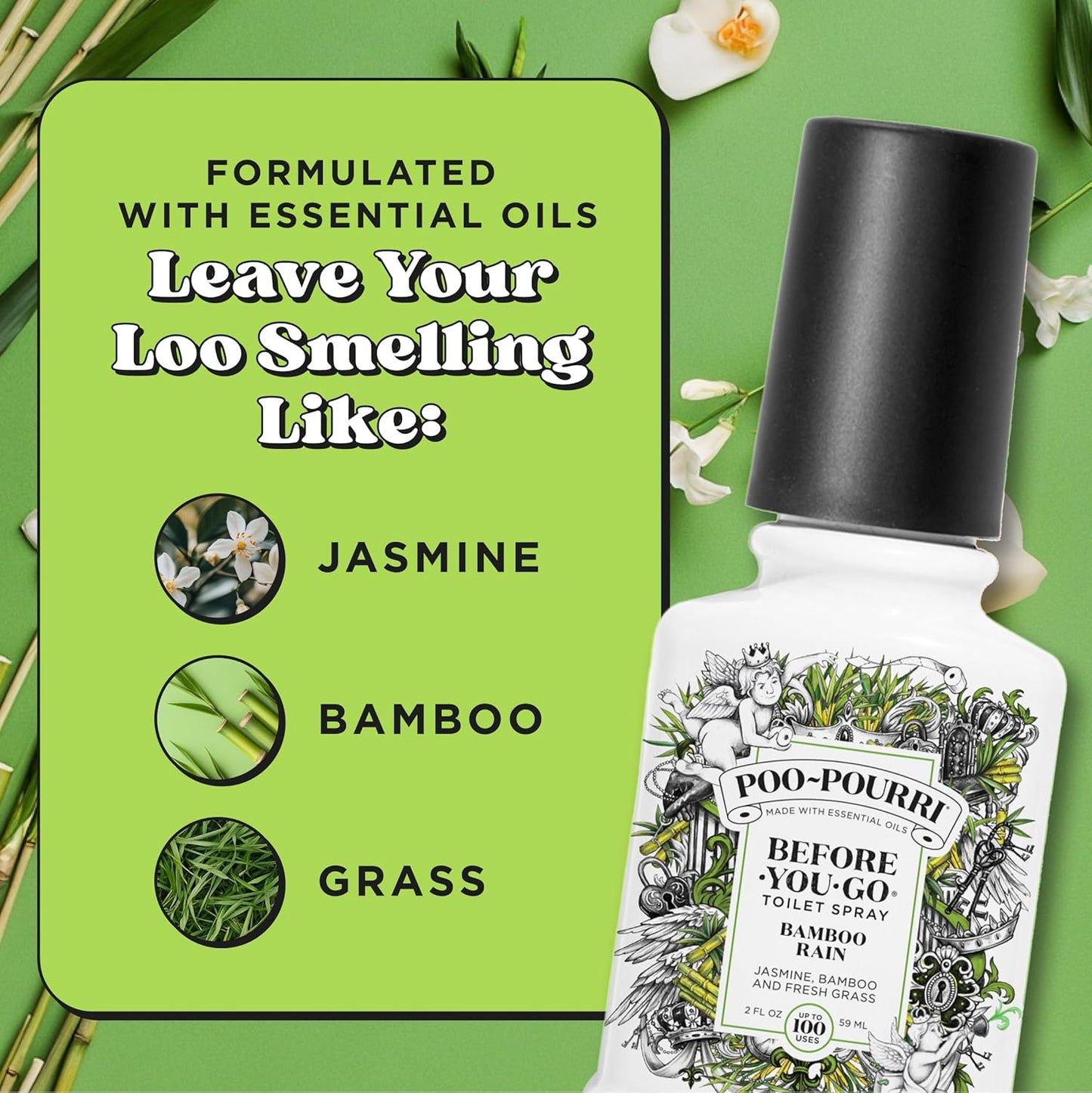 Poo-Pourri Toilet Spray - Bamboo Rain Odor Eliminator | 2 Fl Oz, Up to 100 Uses, TSA Approved