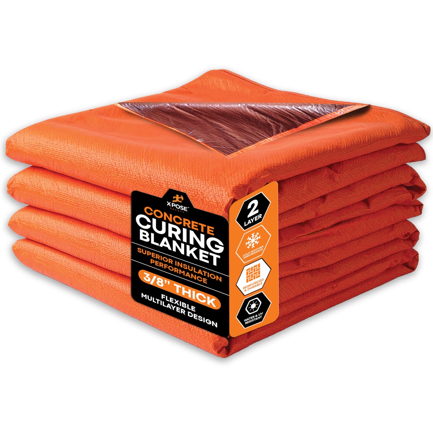 Xpose Safety Concrete Curing Blanket 6' x 25' Cut Size – 2 Layers 0.375" Thick Foam Insulation, UV & Water-Resistant, Brass Grommets, Heavy-Duty Stitching, Cold Weather Protection – Orange/Brown