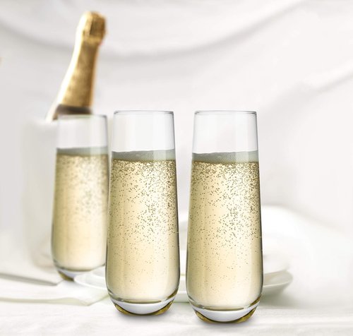 KooK Champagne Flutes - Set of 8 Stemless Glasses | 9.4oz Rose Prosecco Glasses for Weddings & Parties