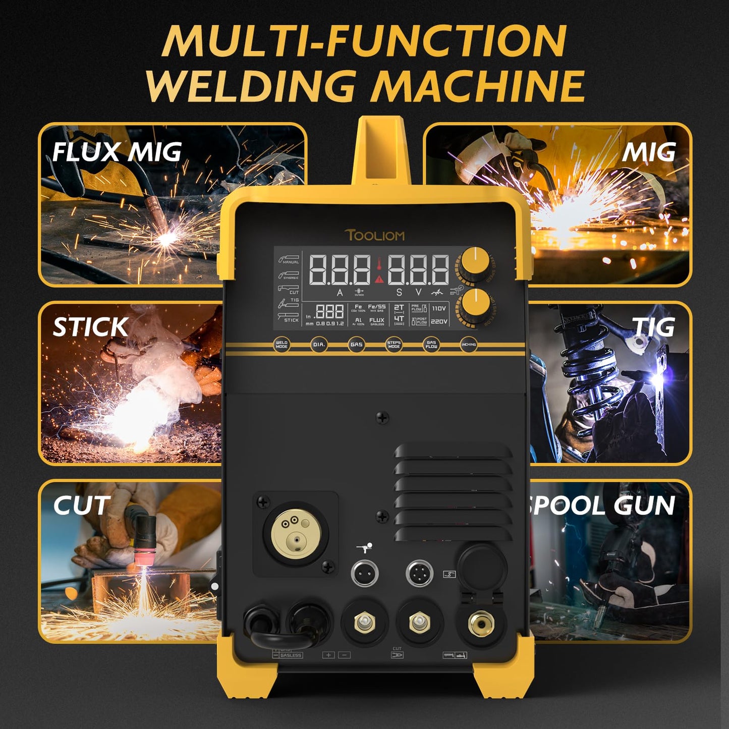 TOOLIOM MIG/TIG/CUT/Stick Welder 5 in 1 Welder & Large Viewing 3.94"x3.66" Welding Helmet
