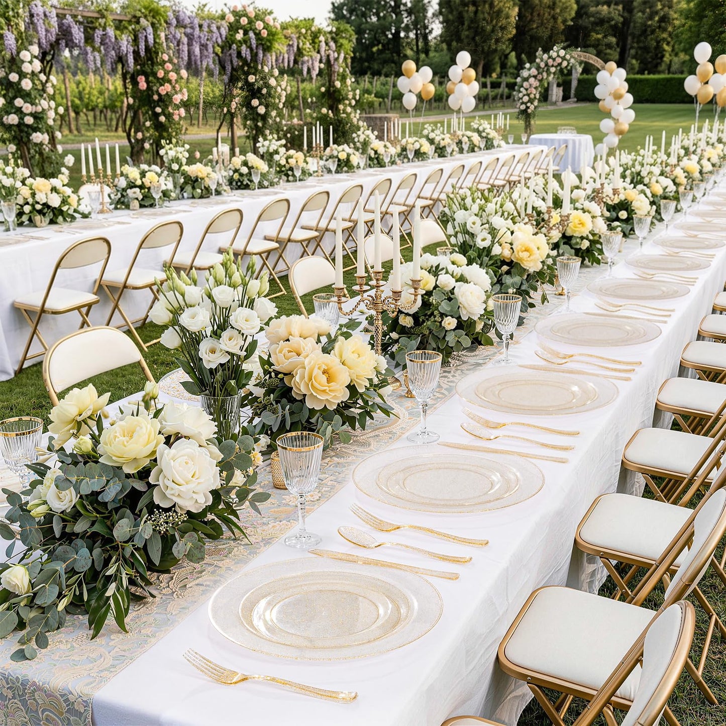 WDF 120PCS Gold Plastic Plates- Disposable Gold Glitter Plates, Premium Heavy Duty 60-10.25" Dinner Plate and 60-7.5" Salad Plate for Wedding Baby Shower Spring Birthday