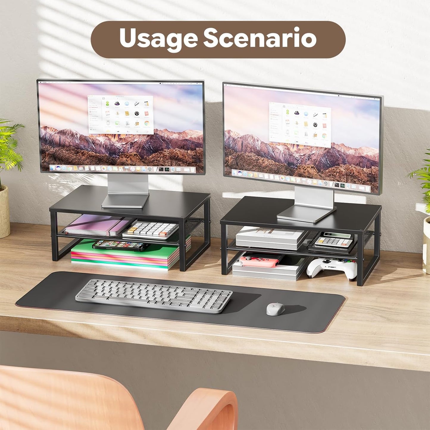 2-Tier Ekisemio Computer Monitor Stand Riser, Desk Organizer for Monitor, Black