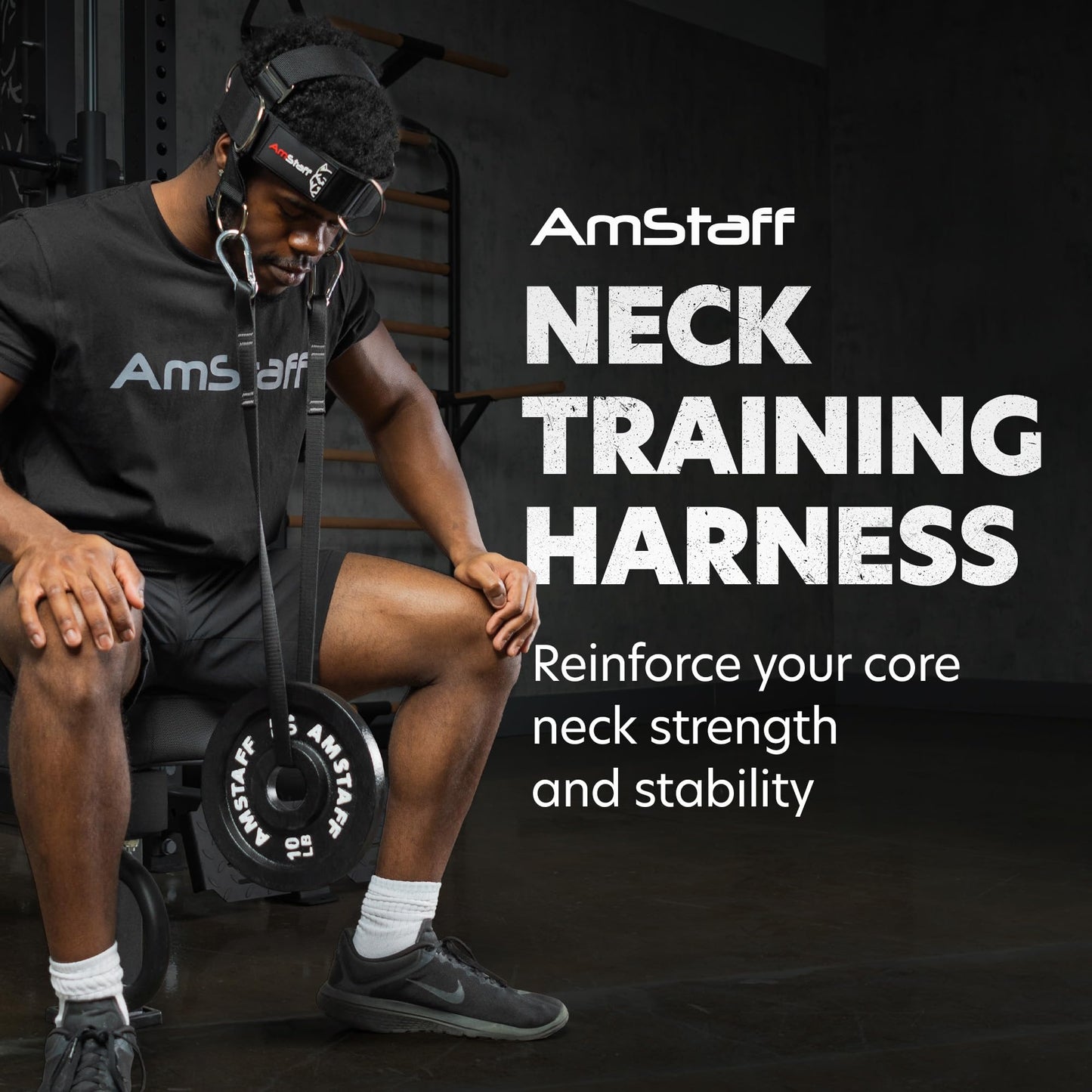 AmStaff Fitness Neck Harness for Weight Lifting – Adjustable Head & Chin Strap for Neck Strength, Muscle Building, Workout Training & Injury Recovery Support
