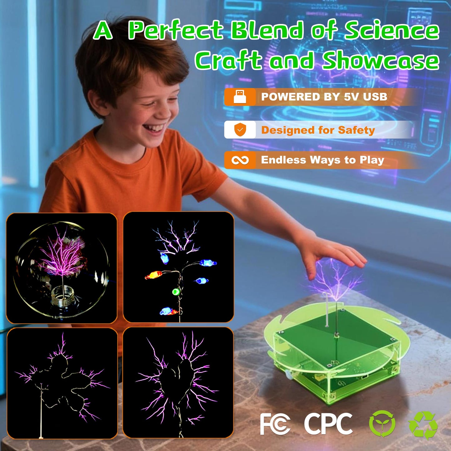 eUda+ STEM Tesla Lightning Kit for Kids&Adults 8-10 11-17 18+ Stem Toys for Ages 8-13 Teen Gift for Boys Girls 13-17 Science Kit for Kids 12-16 Build Your Own Tesla Coil Kit (Assembly Version, FWFB)