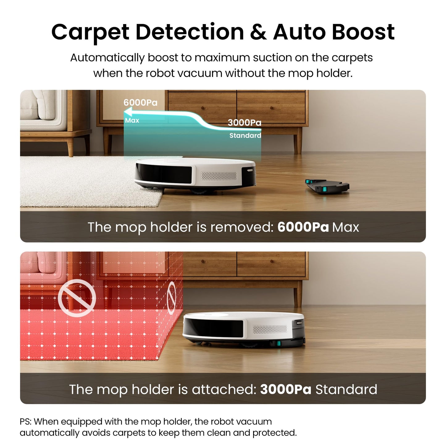 Lefant M350 Robot Vacuum and Mop Combo, 75-Day Self-Emptying, 190° PSD Obstacle Avoidance,6000Pa Suction，Quiet,Smart Navigation,Self-Charging, for Hard Floor, Carpet, Pet Hair,150 Min Runtime.White