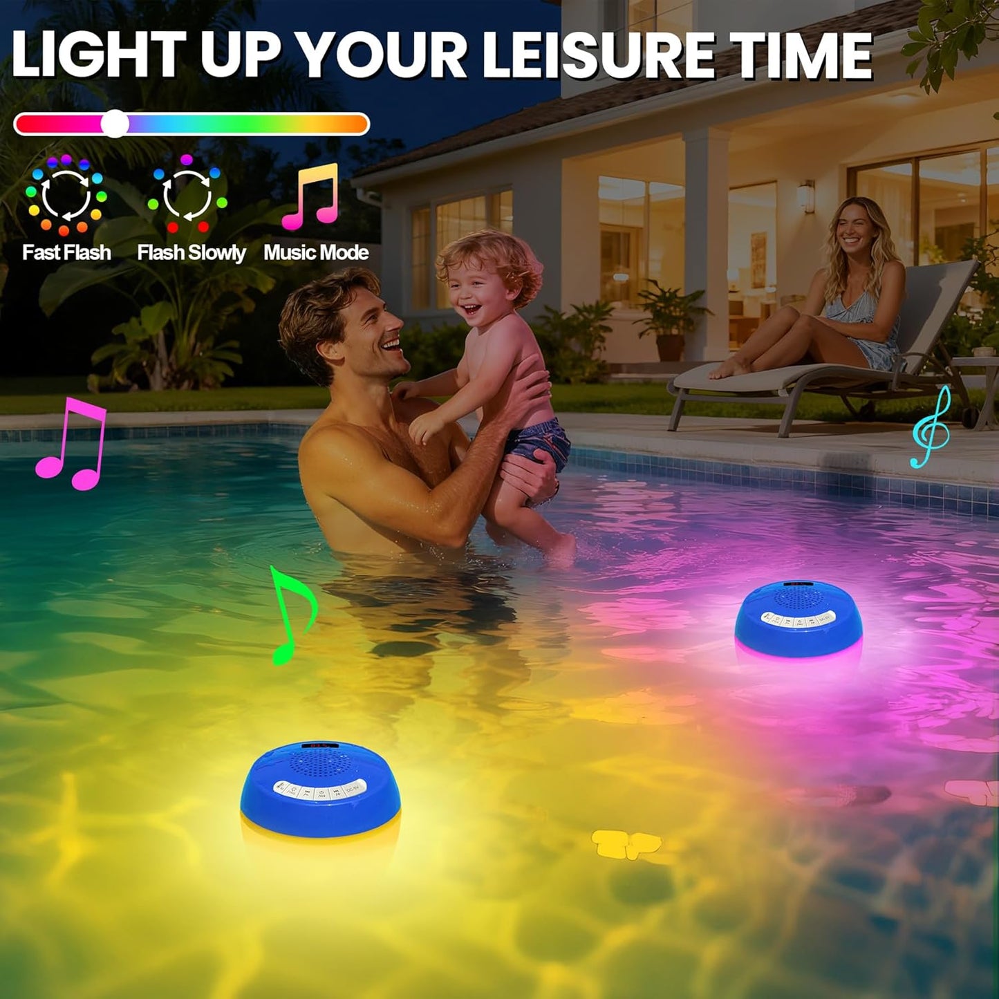 LanAqua 3 1 IP68 in Bluetooth Pool Speaker with Digital Thermometer, Floating Pool Speaker with Colorful Lights,Hot Tub