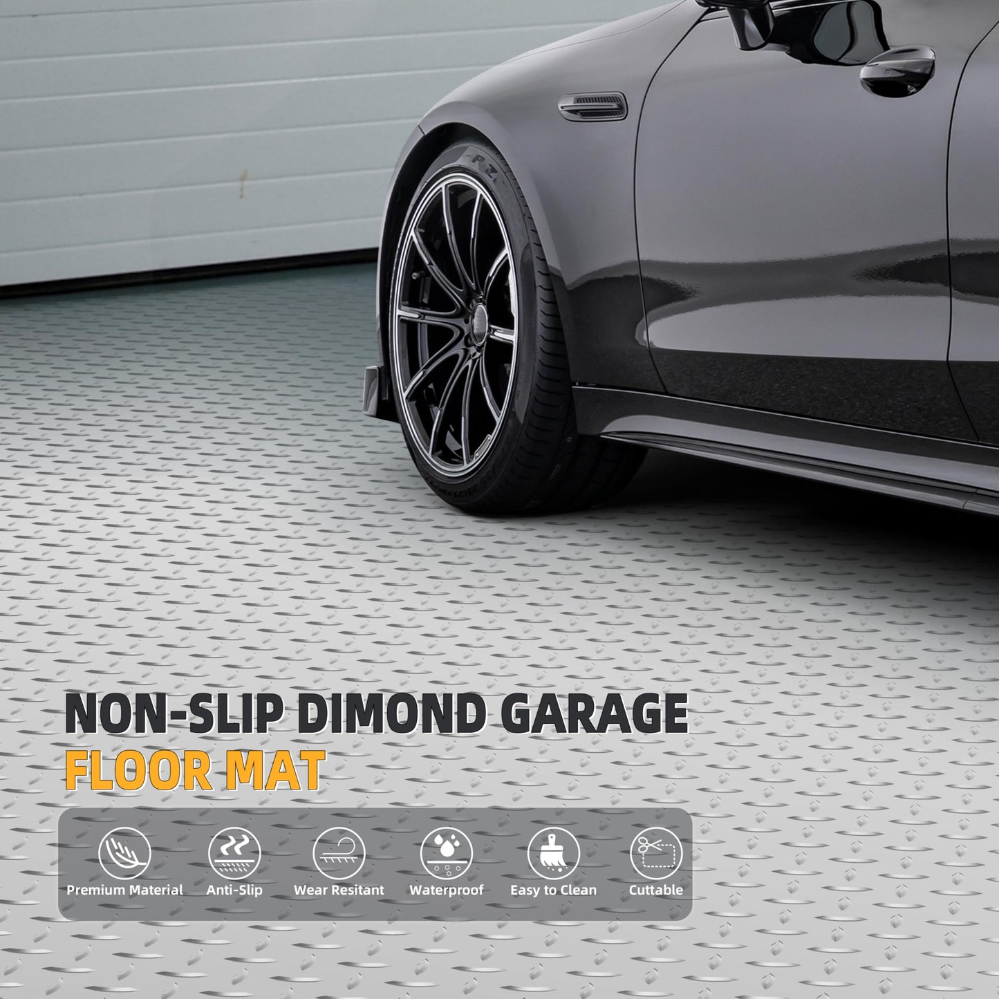 LulnCush 8.2x21 FT Floor Mat, 2.8mm 172.2 SQFT Non-Slip Diamond Plate PVC Garage Shop Parking Mat, Heavy Duty Flooring Roll for Workshop, RV Trailer, Golf Cart, Waterproof. Gray