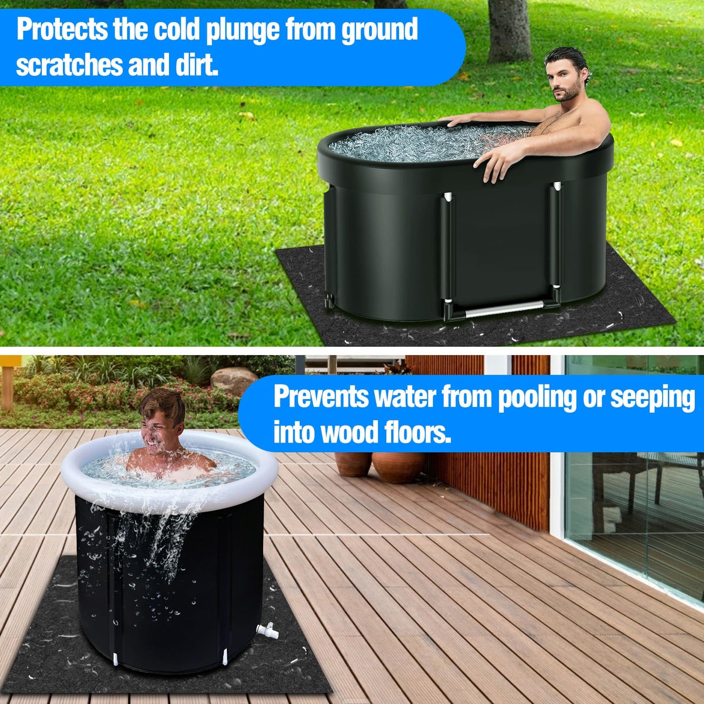 Cold Plunge Protective Floor Mat, 50"X50" Ice Bath Tub Mat Indoor Outdoor, Protector Mat for Cold Plunge Tub Ice Bath Tub, Waterproof Slip-Proof Backing, Cold Plunge Ice Bath Accessories