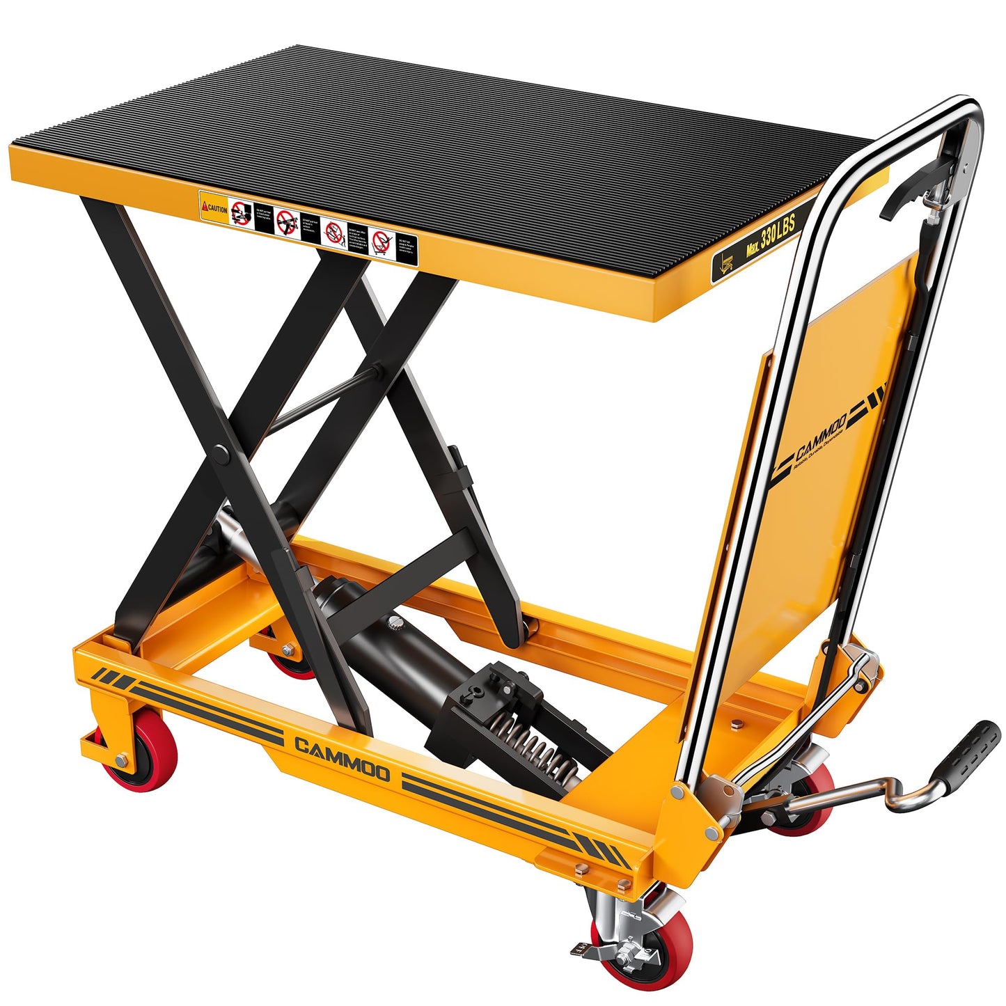 CAMMOO Foldable Hydraulic Lift Table Cart, 330lbs Capacity, 28.5" Lifting Height, Single Scissor Lift with Non-Slip Pad & Thickened Scissors Design for Material Handling and Transportation, Yellow