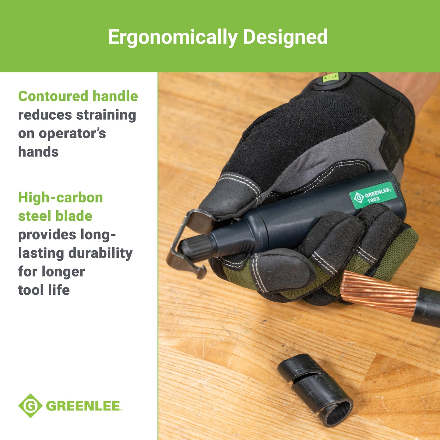 Greenlee 1903 7" Pocket Cable Stripping Tool with High-Carbon Steel Blade, 8 AWG - 1250 Kcmil