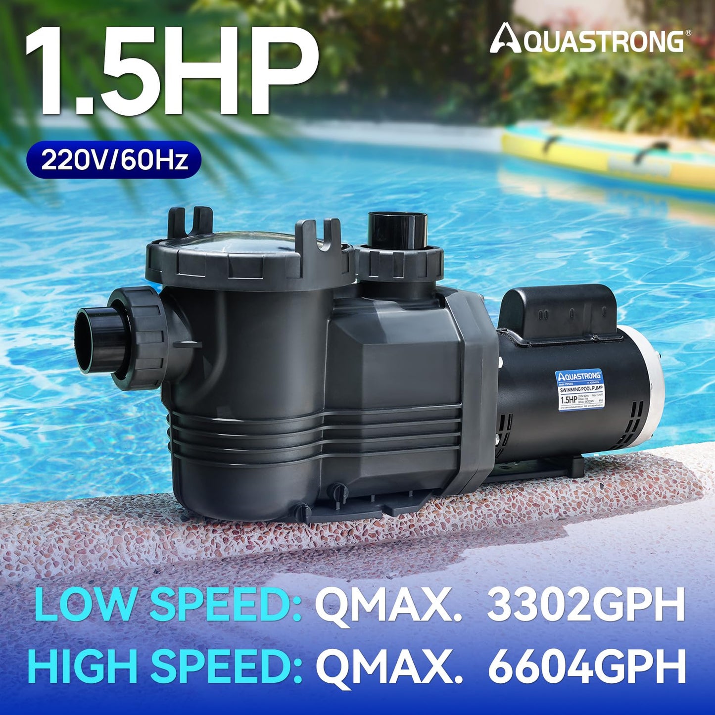 AQUASTRONG In/Above Ground Pool Pump Pure Copper Motor Energy Efficient High Flow Powerful Self Primming Swimming Pool Pumps with Filter Basket, Dark Grey