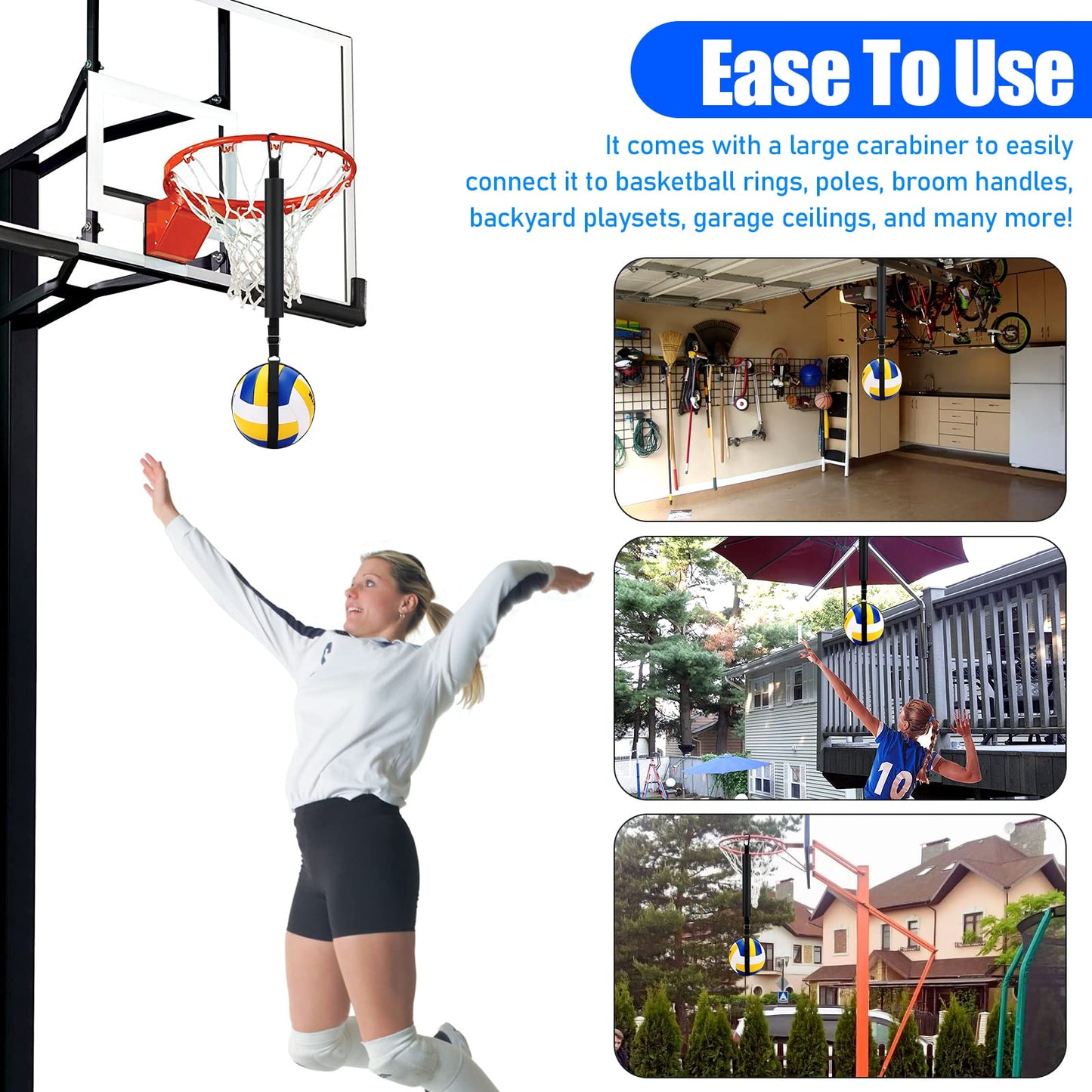 TOBWOLF Volleyball Spike Trainer, Volleyball Spike Training System for Basketball Hoop, Volleyball Equipment Training Aid Improves Serving, Jumping, Arm Swing Mechanics and Spiking Power