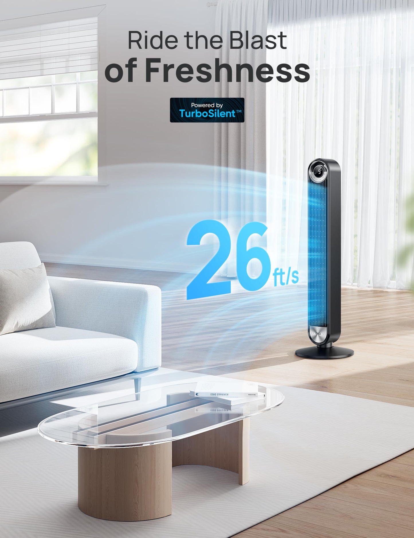 DREO Smart Tower Fans for Home, 90° Oscillating Fan Bedroom Indoors, Voice Control Floor with 12H Timer, 42 Inch Quiet Bladeless Standing LED Display, 9 Speeds, Work Alexa/Google