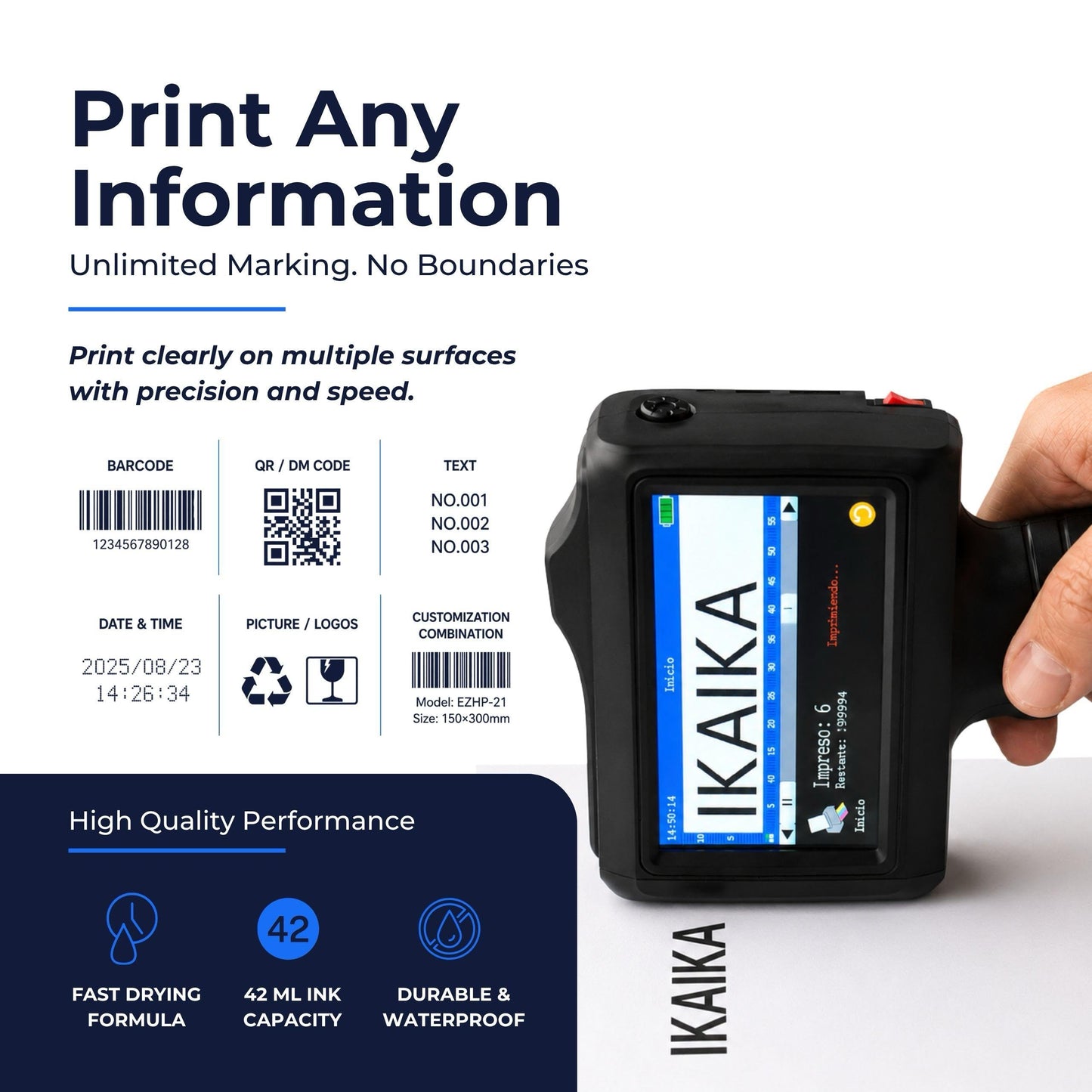 Ikaïka - Handheld Inkjet Printer 12.7mm - Portable Inkjet Printer Gun for Logo & Small Business - Handheld Label Printer for Packaging, Clothes, Wood & Metal - Batch Coding Pad Printing Machine