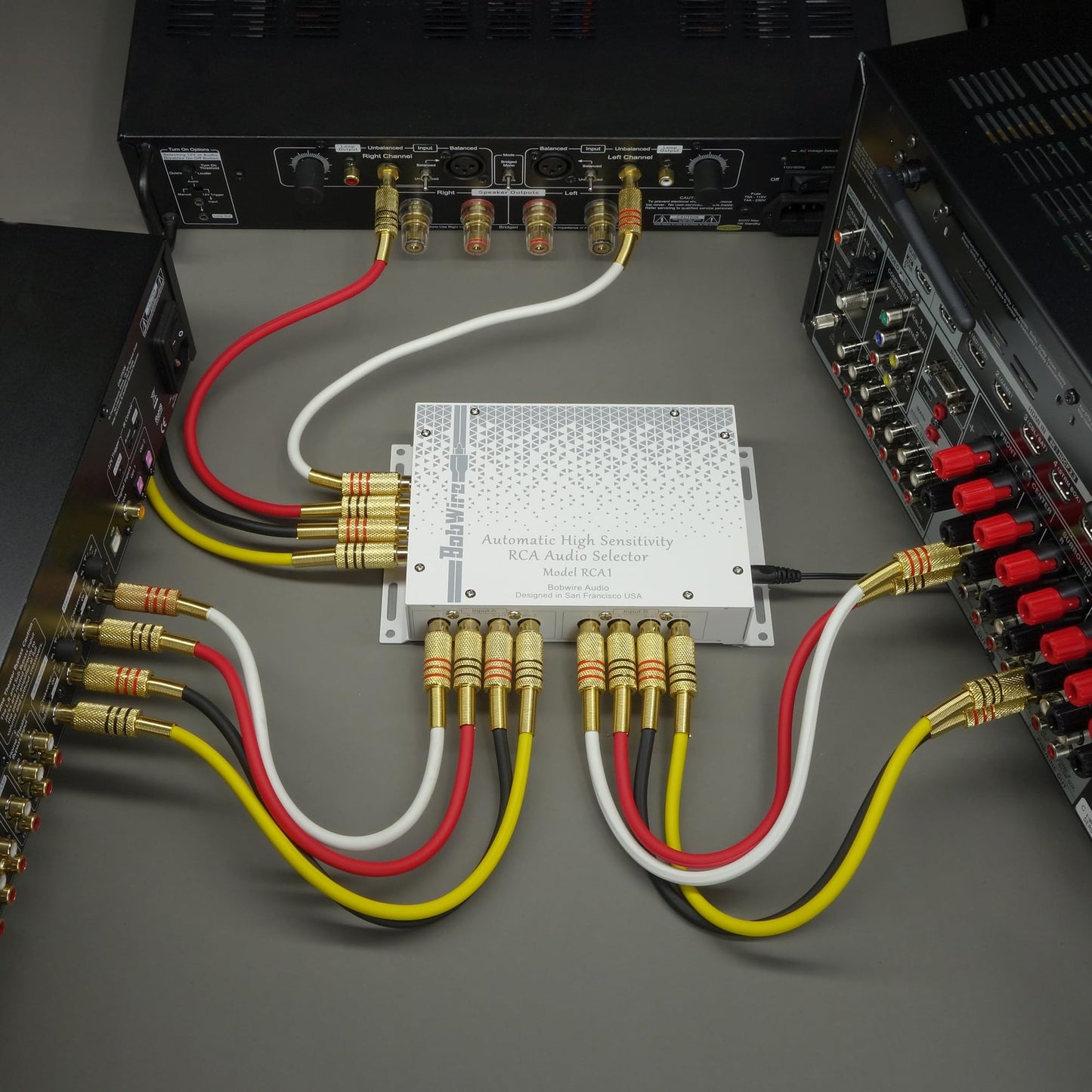 Automatic RCA Audio Selector by BobWire, Model RCA1 - Switch Operates by Audio Sensing or 12V Trigger. (Use for Home Theater Bypass, Jukebox, Karaoke & Auto Source Selection)