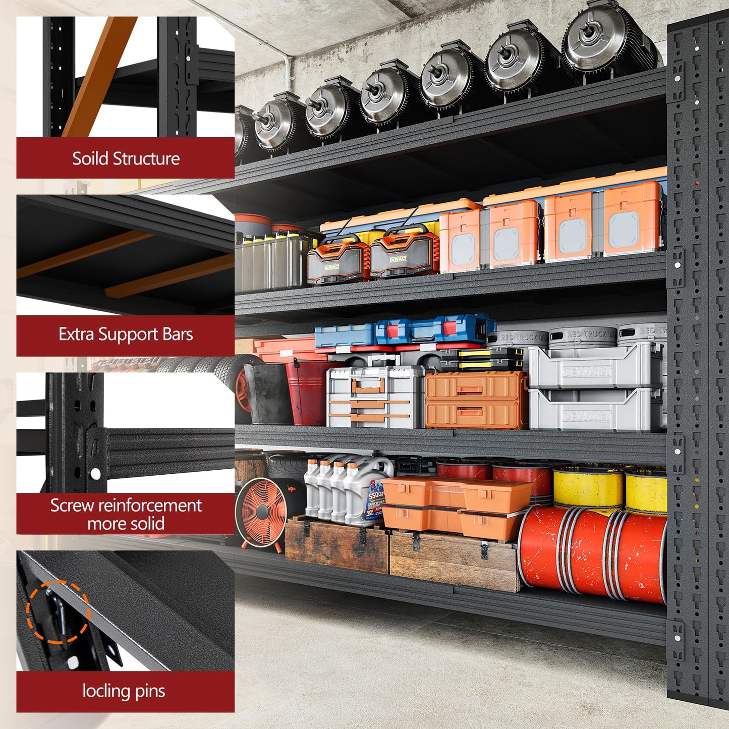RAVIGIN 5000LBS Storage Shelves,71" W Garage Shelving Heavy Duty Metal Adjustable Garage Shelves, Shelving Units Industrial Shelving for Warehouse,71" W x 24" D x 70" H,Black