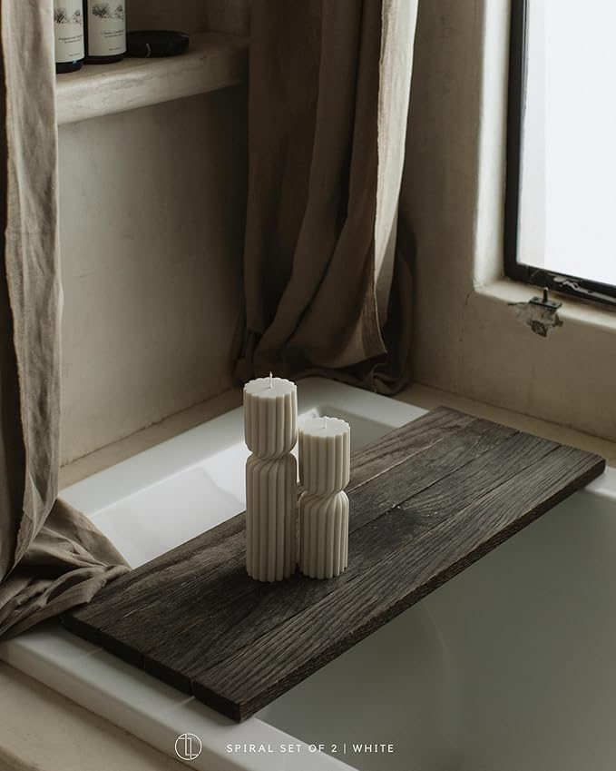 LAWA Spiral Spire Candle - Large Beautiful Handmade Pillar Scented Soy Wax Elegant Bubble Aesthetic Candle Housewarming Gift Home Room Shelf Decor Idea White (Set of 2, White)