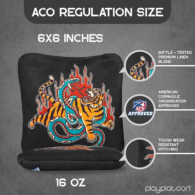 Play Platoon Cornhole Bags Set of 8 Regulation Professional Corn Hole Bean Bags ACO Approved, Competition Weight, Slick and Stick
