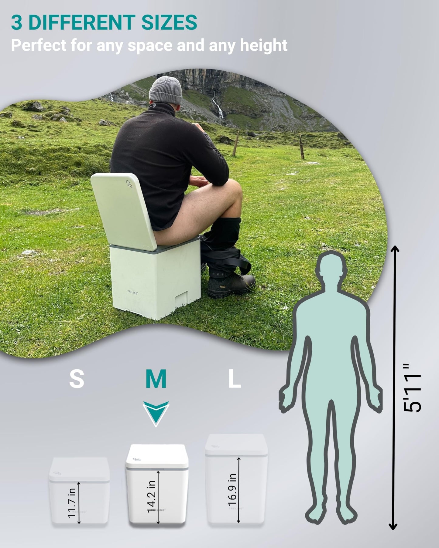 TRELINO Composting Toilet Evo M White, Portable Toilet for Camping & Outdoor, Odorless, 1.3 gal & 2.1 gal Capacity, 13 x 15.4 x 14.2 inches
