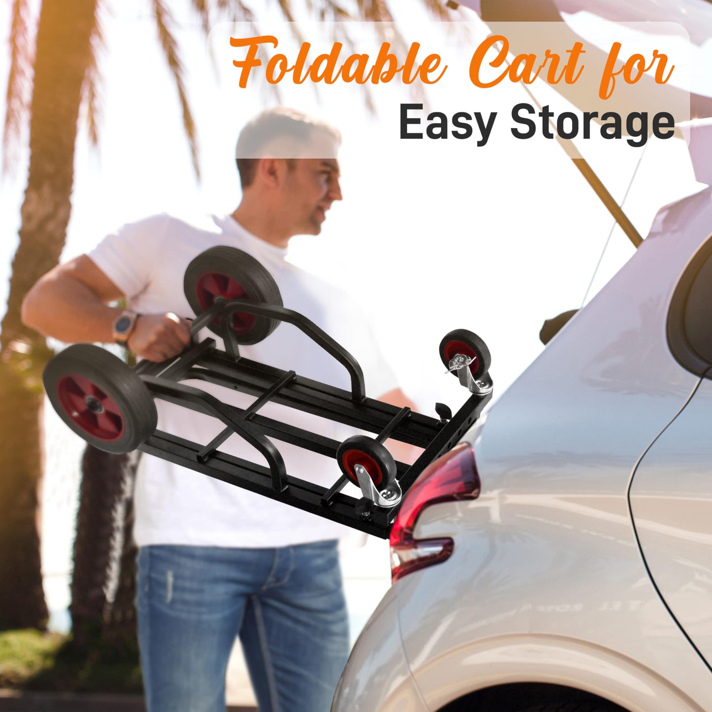 Pyle Compact Folding Adjustable Equipment Dolly - Heavy Duty 8-in-1 Convertible Cart Hand Truck/Dolly/Platform Cart with R-Trac Wheels - Expandable Up to 27.52'' to 44.25'' - 300 LBS MAX LOAD CAPACITY