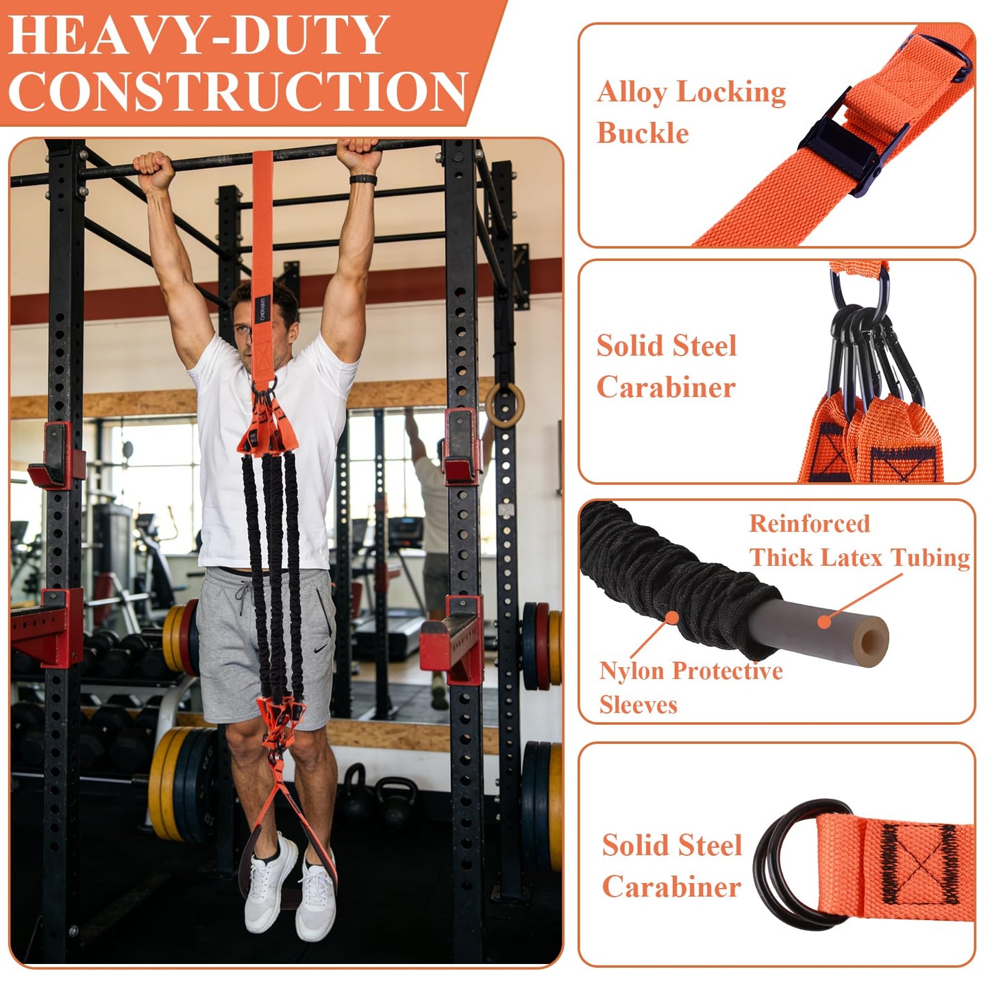 CHERAINTI Pull Up Assistance Bands, 375lbs Heavy Duty Pullup Assist Band Set with 5 Resistance Bands, Adjustable Strap, Comfortable Foot/Knee Rest, Handles & Door Anchor for Home Gym Strength Training
