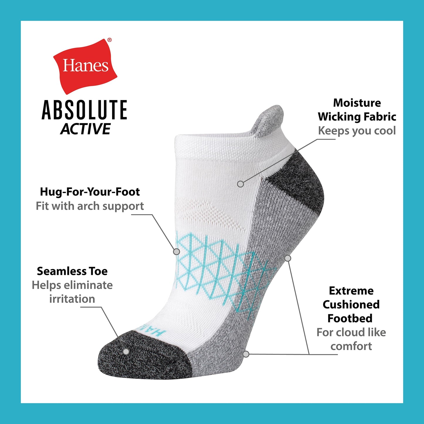 Hanes Women's Cushioned No Show Tab Socks, Absolute Active No Show Socks, Extended Sizes, 4-Pairs