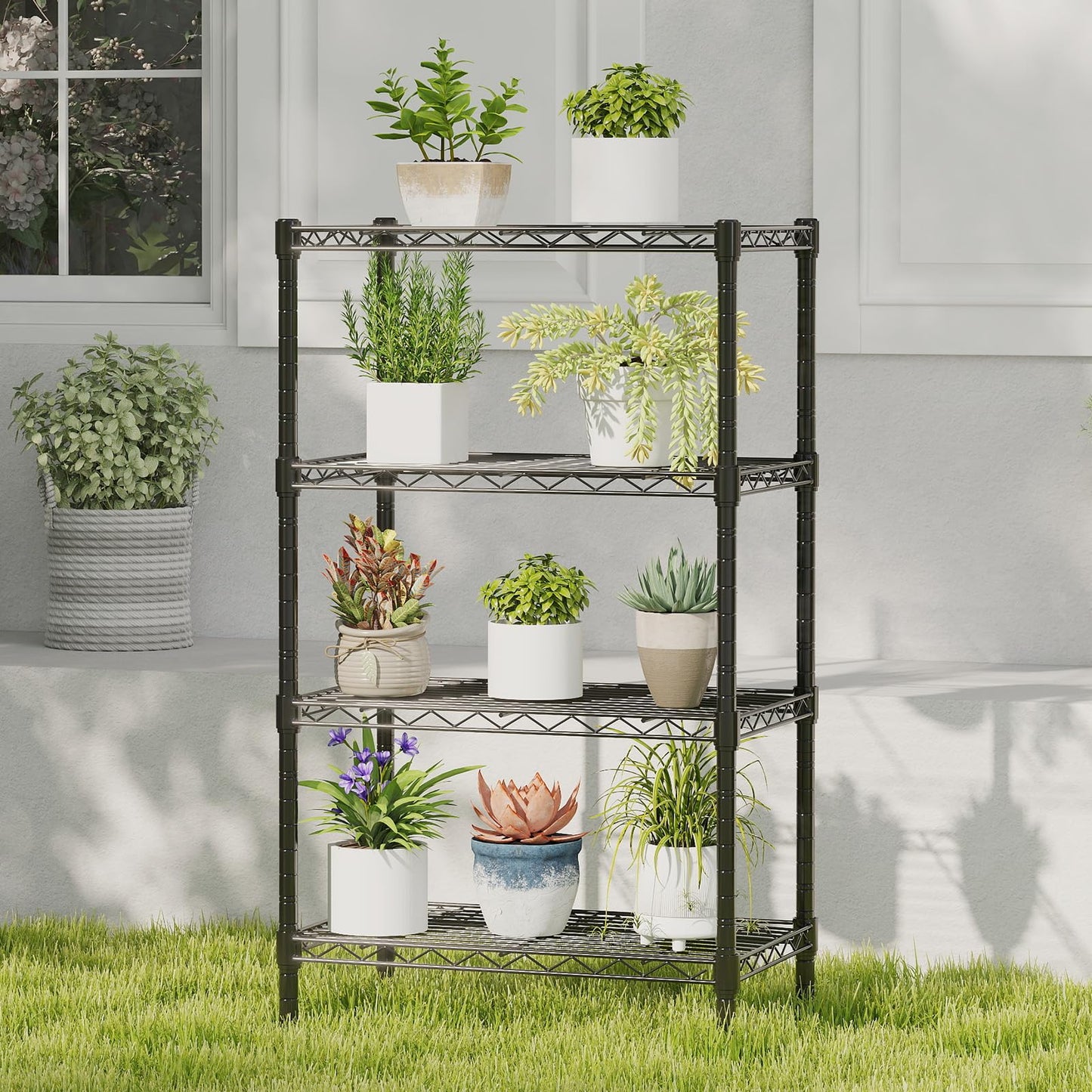 DUMOS 4-Tier Metal Wire Storage Shelves, Adjustable Standing Storage Rack Shelf, Heavy Duty Steel Shelving Unit Organizers for Kitchen Bathroom Pantry Garage, 23.3" W×13.4" D×47" H, Black