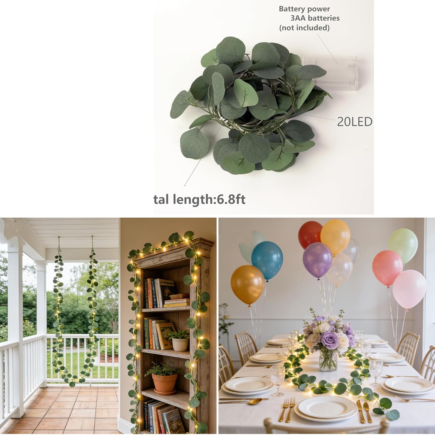 Skiennix Artificial Eucalyptus Leaves String Lights - 20 LED Warm White Fairy Lights | 6.6Ft Greenery Garland for Wedding Decor