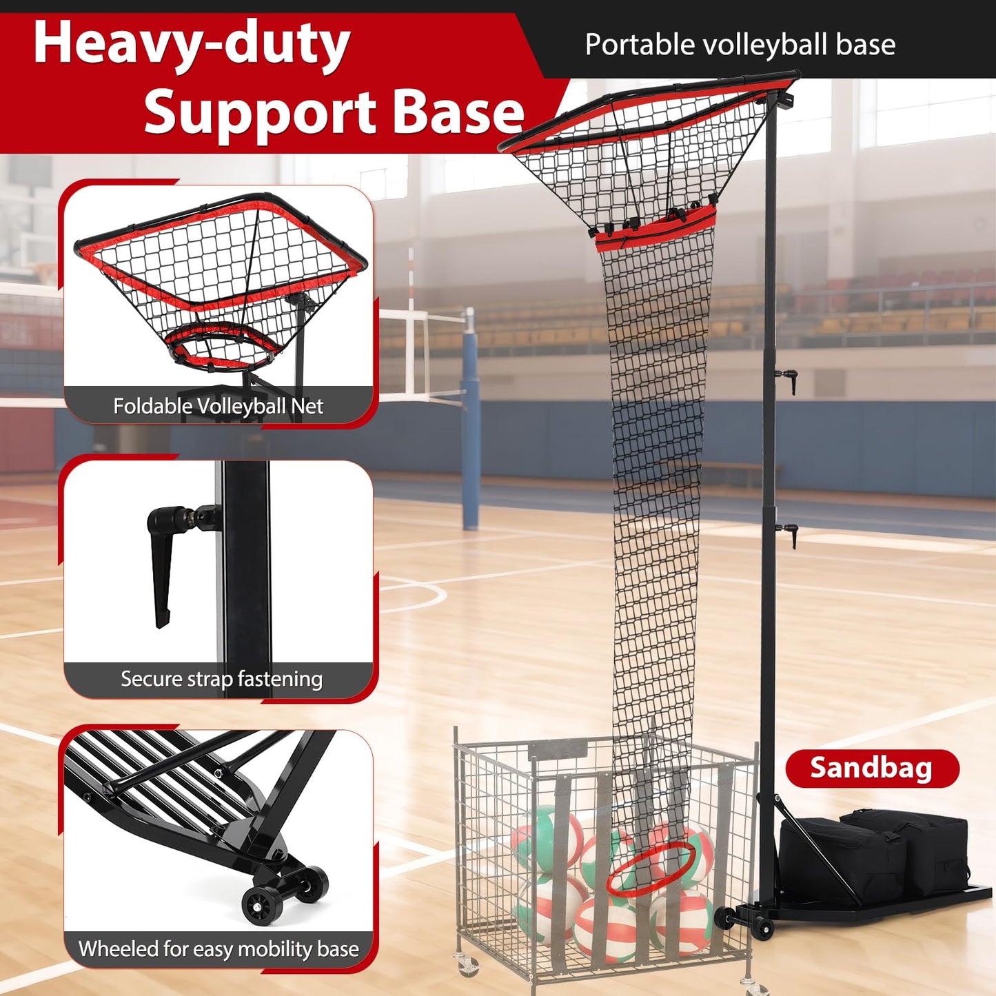 AugFir Volleyball Setter & Spike Trainer, Adjustable Height 93"-126" Volleyball Trainer with 88LBS Sandbag Base & Transport Wheels, Solo Practice Tool for Indoor & Outdoor Use Spiking & Drills