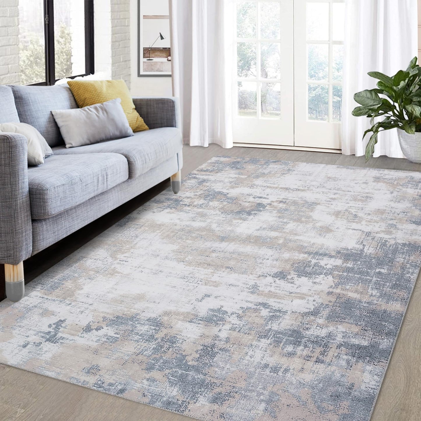 GarveeHome9x12 Area Rugs Washable Rug, Modern Abstract Living Room Rug Soft Anti-Skid Thin Carpet Indoor Floor Non-Shedding Carpets for Bedroom Dining Room Farmhouse Nursery Home