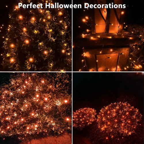 HISHINY Halloween Lights - 100 LED Orange Net Lights | Waterproof, Connectable Design for Outdoor Decor