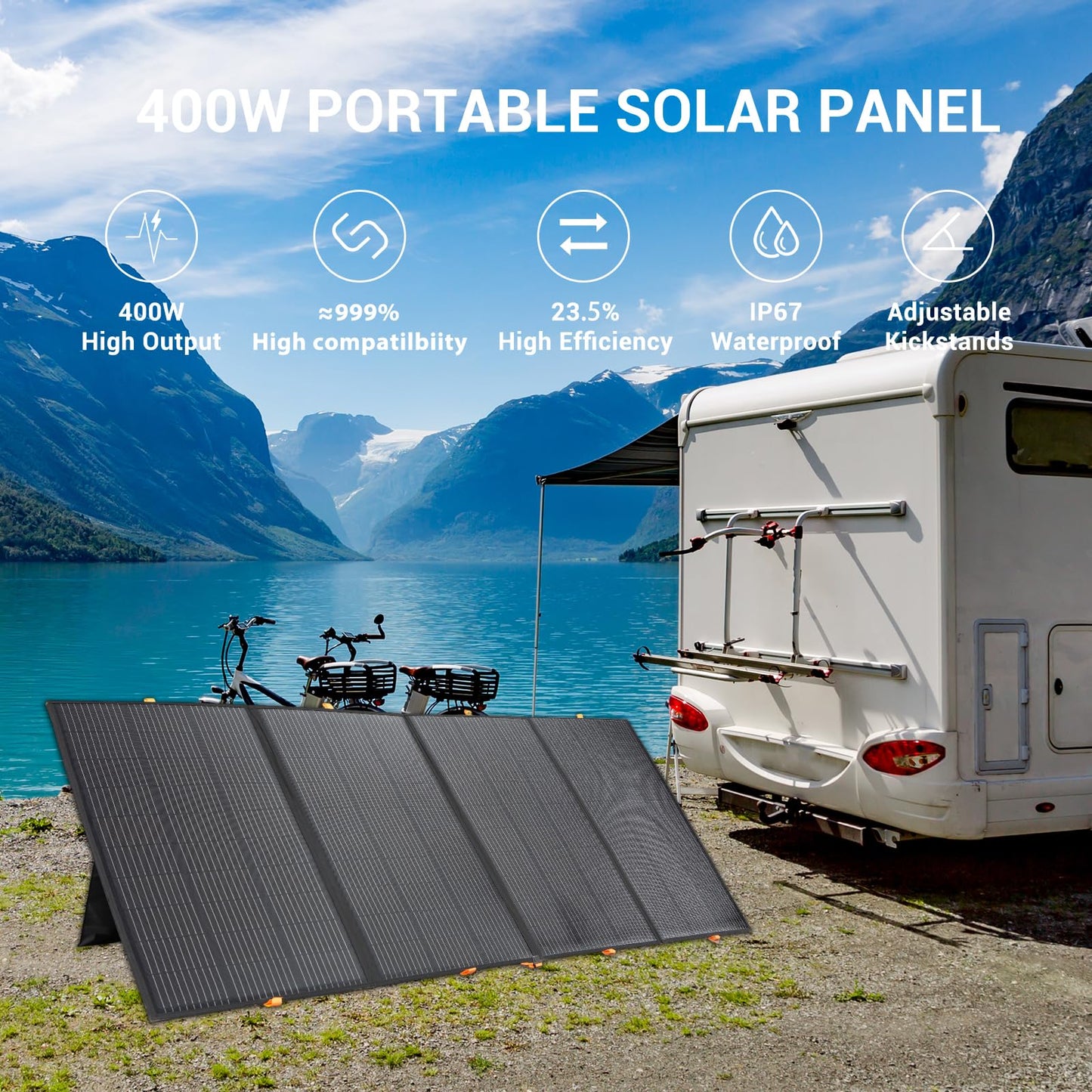 400W Portable Solar Panel,Foldable Solar Panel Power Backup,36V Output Solar Charger for Power Station Off Grid Outdoor Activities, RV, Marine,Camping, Solar Generator, IP67 Waterproof