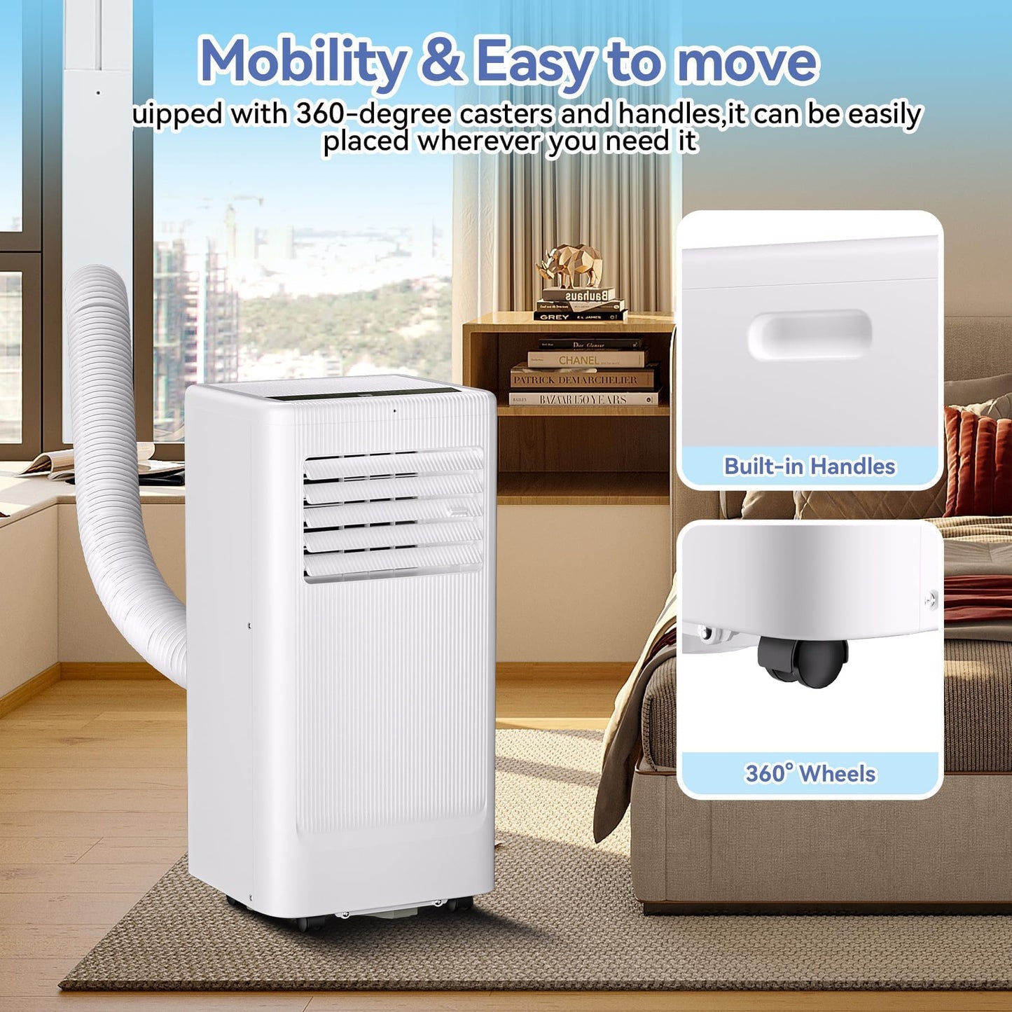 GarveeLife Portable Air Conditioner,10,000 BTU for Rooms up to 450 Sq.Ft., 4-IN-1 Smart Compact AC Unit with Cooling, 24 Hour Timer, Dehumidifier, Fan, Remote Control and Window Kit, White