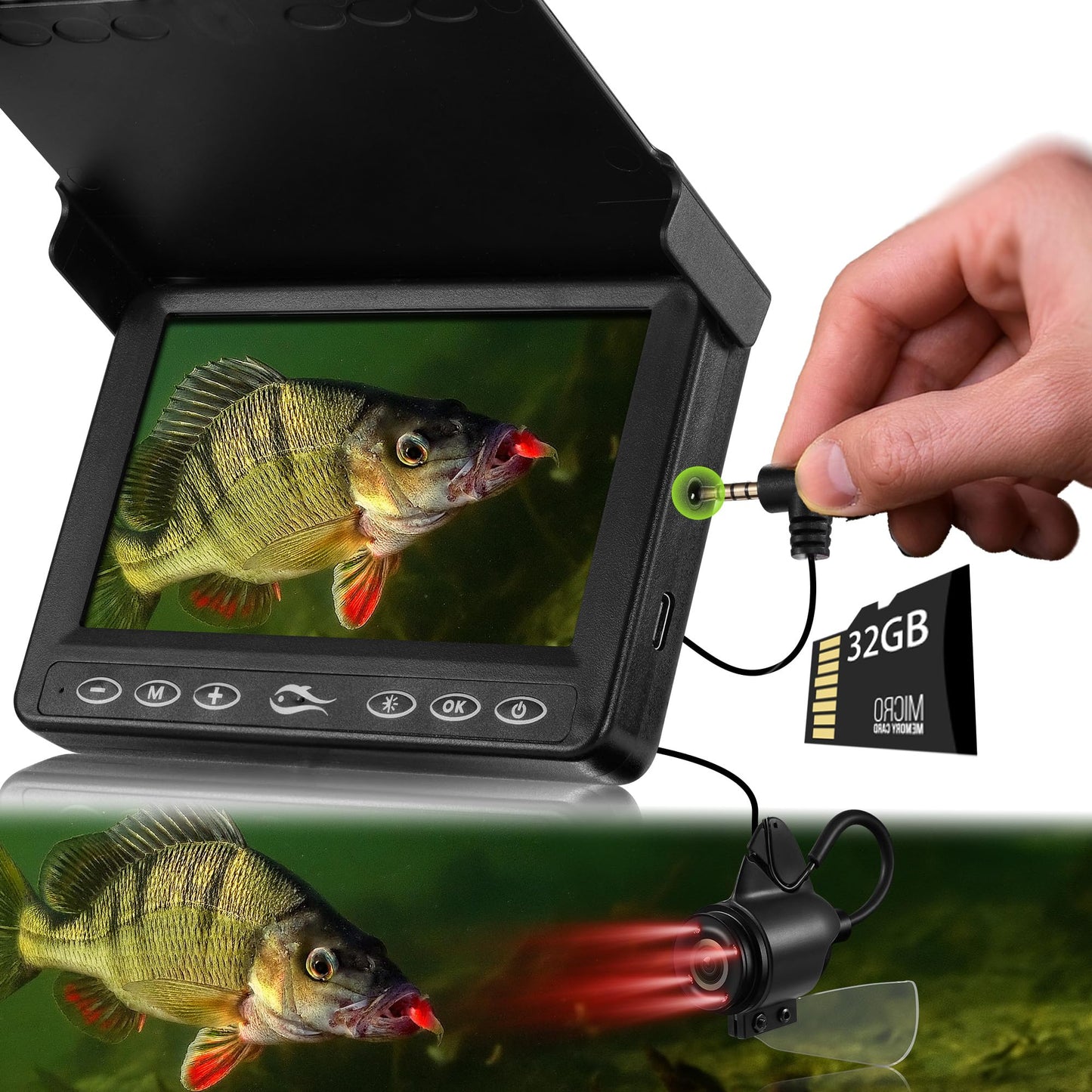 FishPRO Underwater Fishing Camera 4.3'' w/DVR 32GB -1000TVL (No Need Learn) Ice Fishing Camera Underwater,Ice Fishing Fish Finder for Kayak Ice Fishing, 3-Grade IR Lighting, 20X Zoom, 65FT