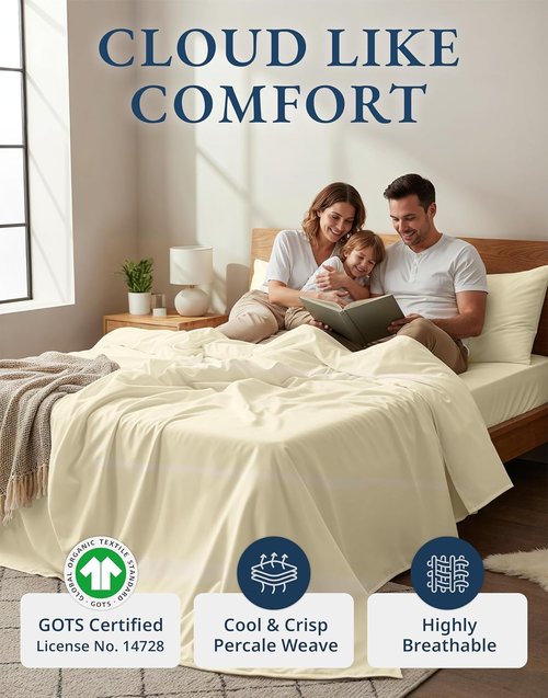 LANE LINEN 100% Organic Cotton Twin Bed Sheet Set - Soft, Breathable 3-Piece Bedding in Natural