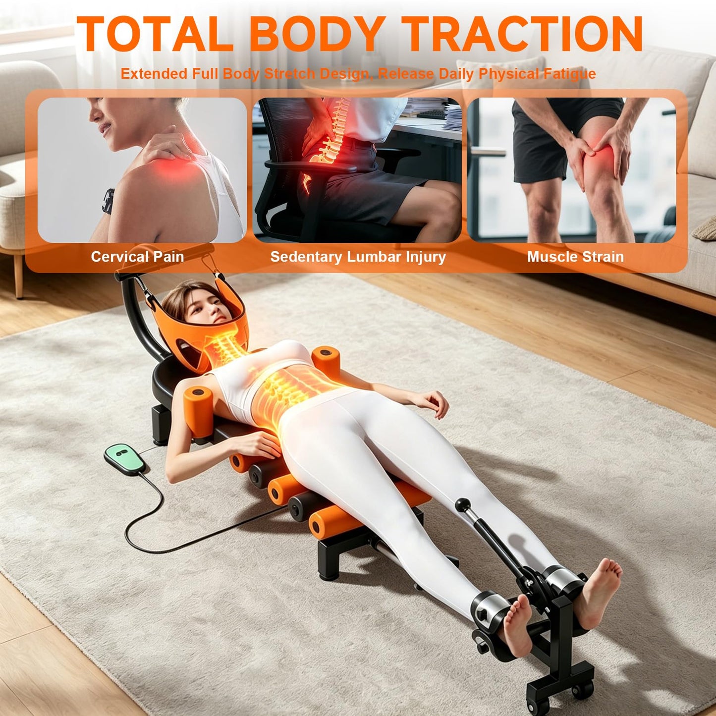 Electric Full Body Traction & Stretch Machine,Decompression Table with Remote for Lumbar Stretching, Flexibility Training, Mobility Support,Stretches The Back, Ankle, Knee, and Hip