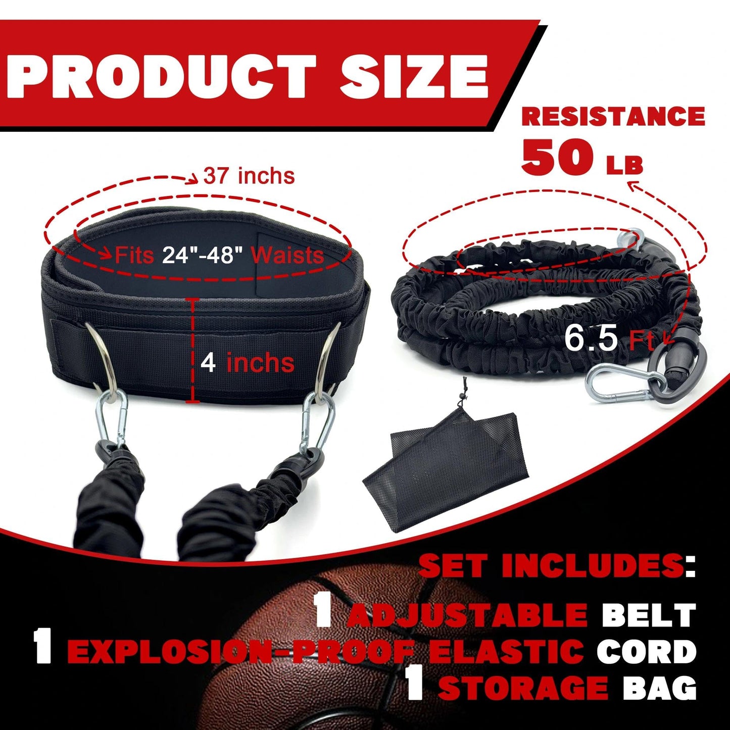 OKQX 1-Pack Zone Defense Resistance Band Kit, Basketball & Volleyball Agility Training Belt Kit – Resistance Band Speed & Coordination Trainer with Adjustable Waist Strap, Black