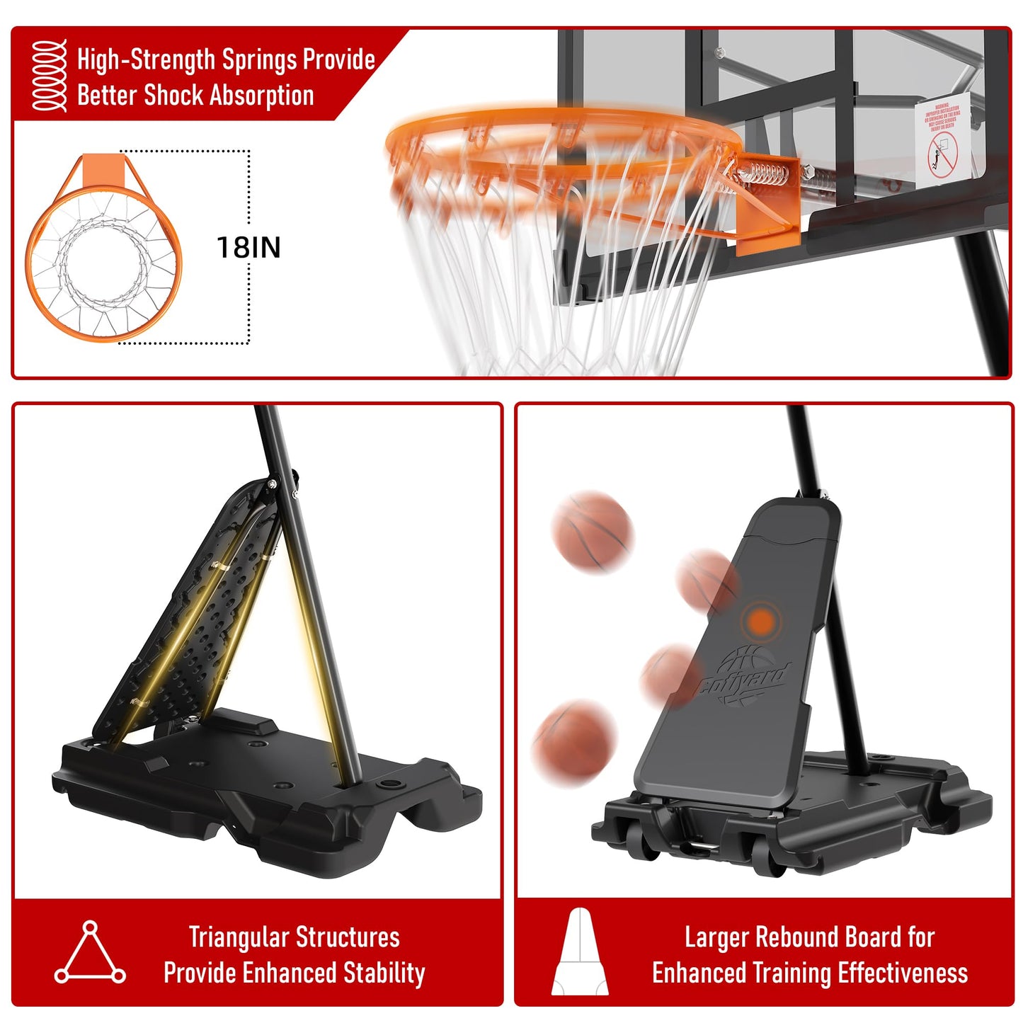 Cofiyard Basketball Hoop Outdoor with 44&48&54In Shatterproof Backboard, 5.25-10FT Height Portable Basketball Hoop with Sandbag, Adjustable Basketball Goal System