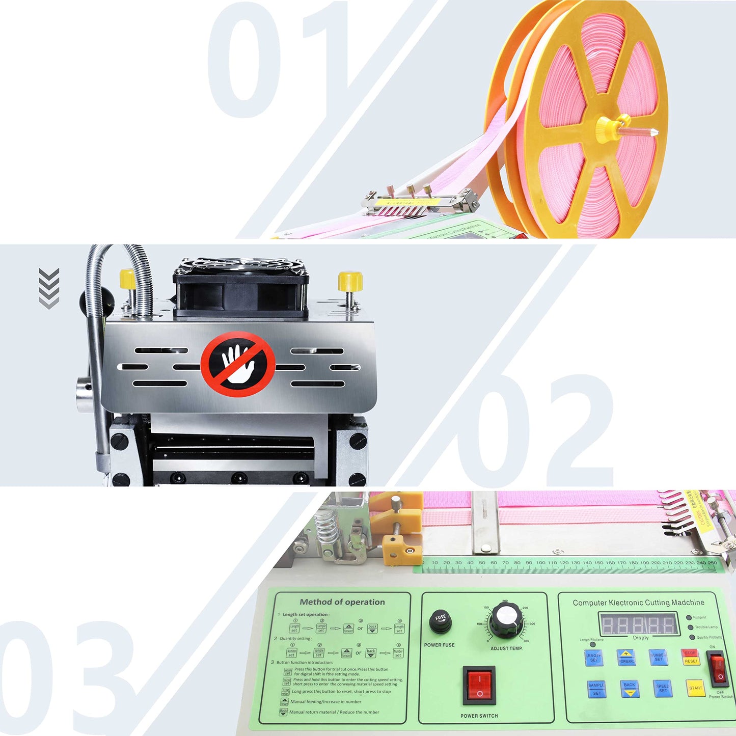 Webbing Cutter, Automatic Hot and Cold Braided Tape Cutting Machine for Ribbon Elastic Band Webbing Zipper Tape
