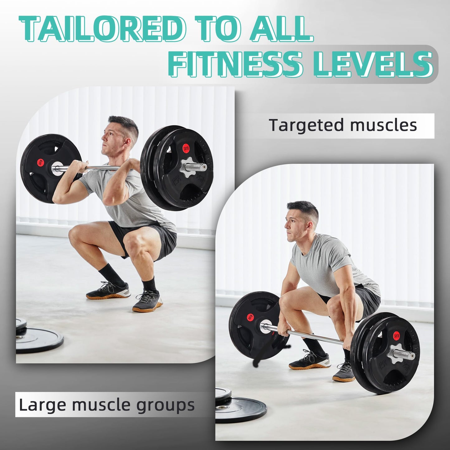 Fitvids 1 Inch Standard Barbell Weight Plates and Bar Set, 5 FT Barbell Bar and 35 LB(2.5-10 LB) Barbell Weight Set for Home Gym Strength Training, Rubber Coate Design