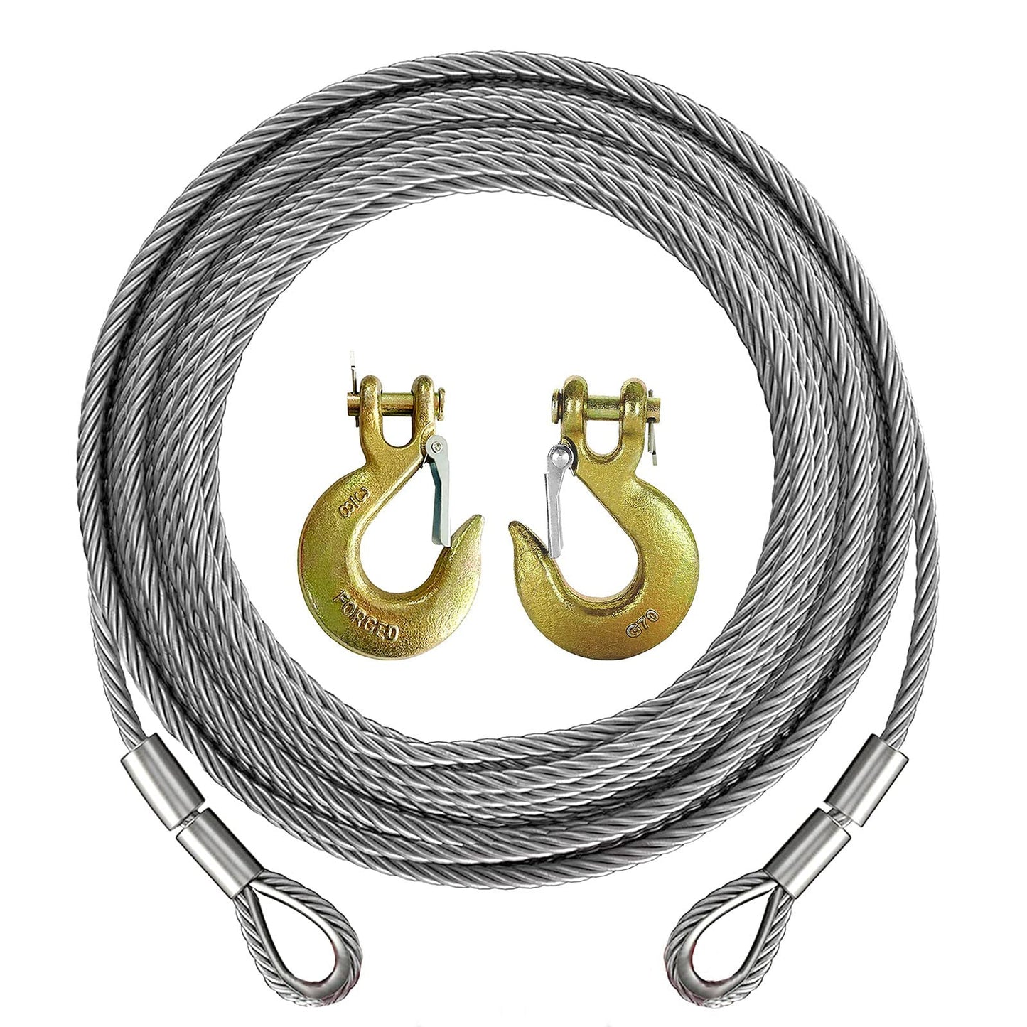 Winch Cable,Towing Cable Heavy Duty,with 2 Pick 3/8" U-clamp Slide Hooks,3/8 inch 7x19 Stranded Construction,13980 lbs Breaking Strength 100 Feet