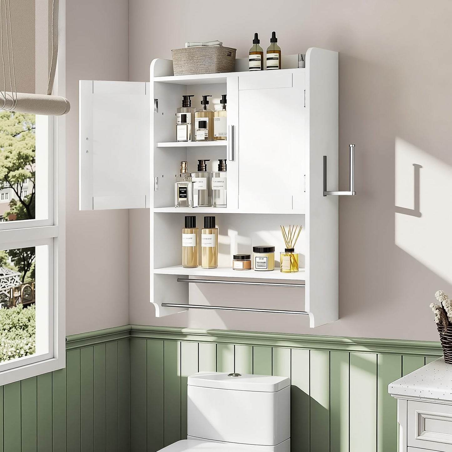 VECELO Bathroom Wall Cabinet, Wall Mounted Medicine Cabinet, Space Saver Storage Cabinet with Towel Bar for Bathroom Laundry Room Kitchen