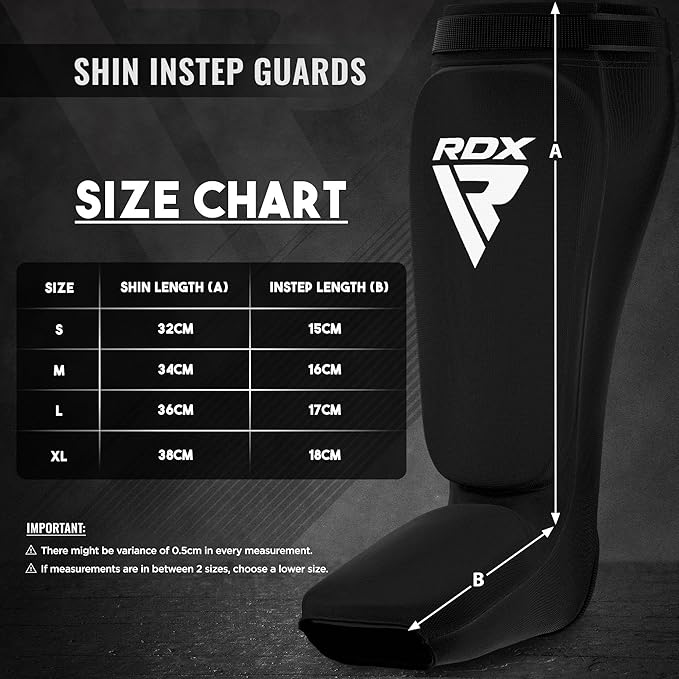 RDX Shin Guards Kickboxing Muay Thai, SATRA Approved, MMA Leg Instep Protection Pads, Sparring Training Martial Arts Boxing, Elasticated Padded Protector, Karate BJJ Taekwondo Gear, Men Women