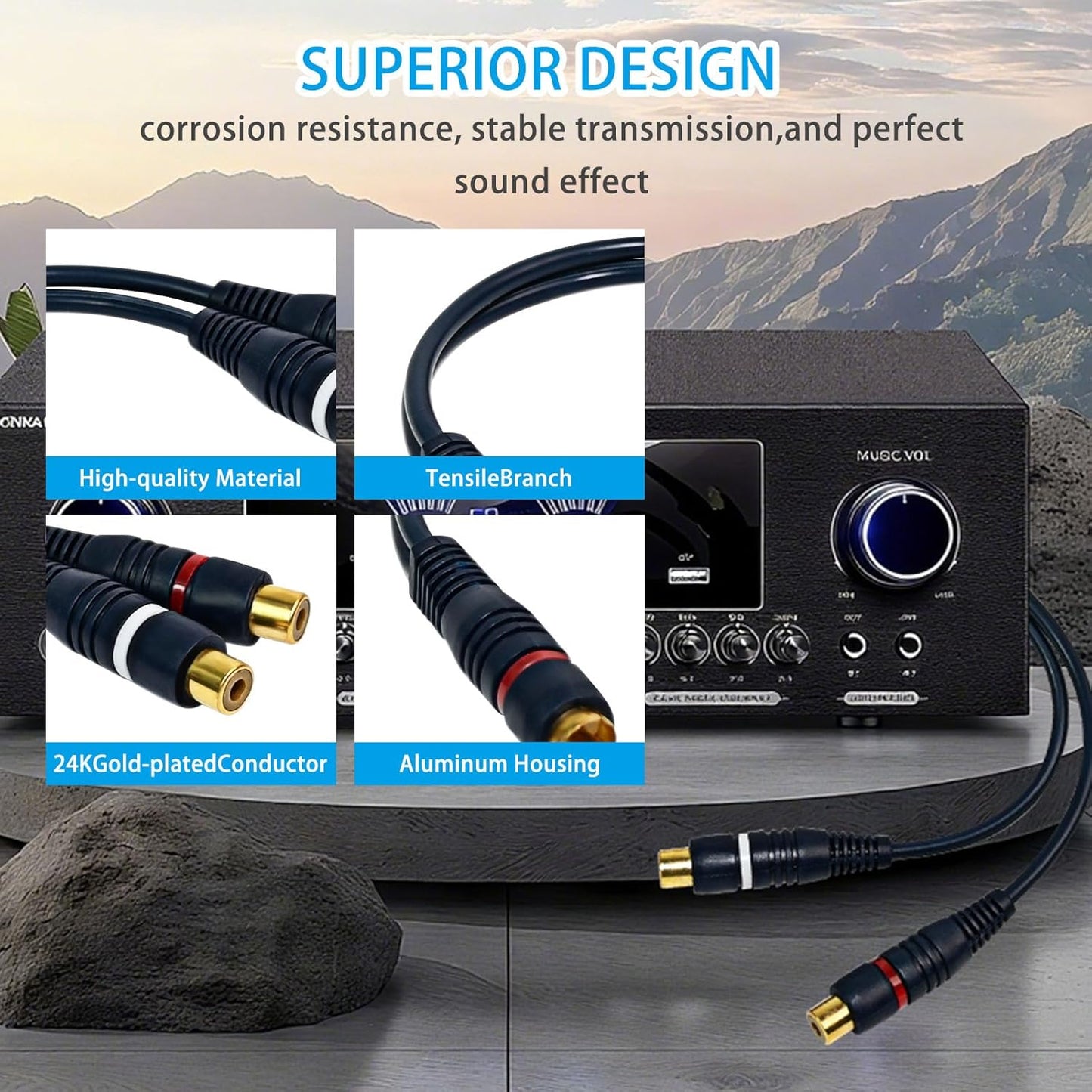 Dirvcp 1 2 RCA Audio Splitter Male to Female with Gold-Plated Connectors for Lossless Sound - Home Theater & Subwoofer