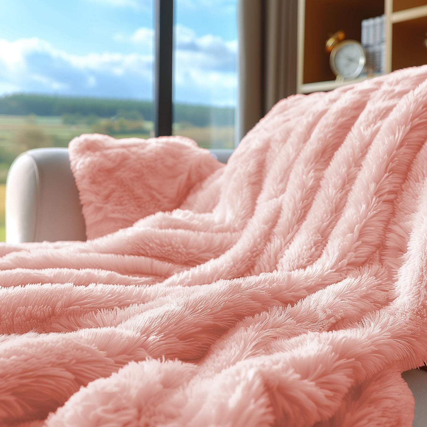 Hyde Lane Blush Pink Throw Blanket for Couch Sofa, Reversible Ultra Soft Faux Fur Fluffy Fuzzy Throw Blankets - 60x80 Rose Gold