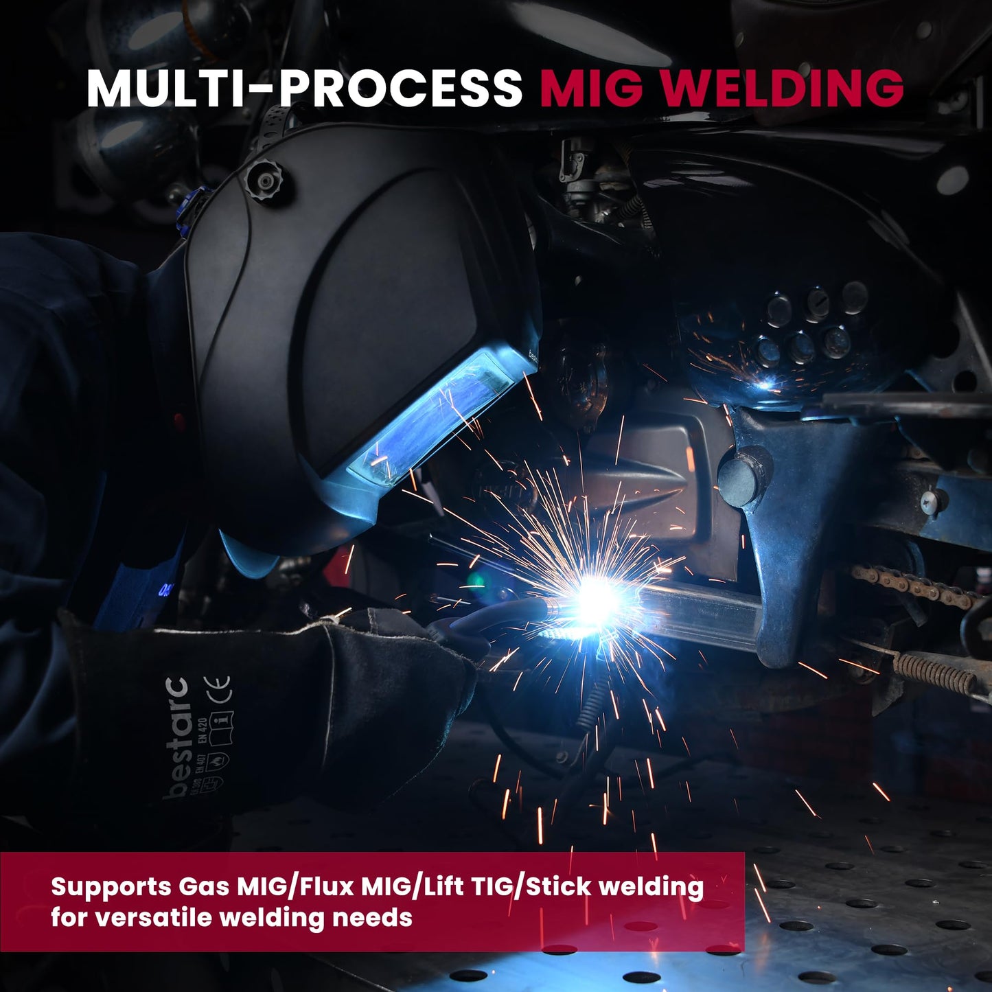 bestarc 165A MIG Welder, 110V 220V 4 in 1 Gas/Flux Core MIG/Lift TIG/Stick Welder Machine, Large LED Display Welding Machine, IGBT Inverter Welder MIG165 Soild Gasless Synergy MIG Welder
