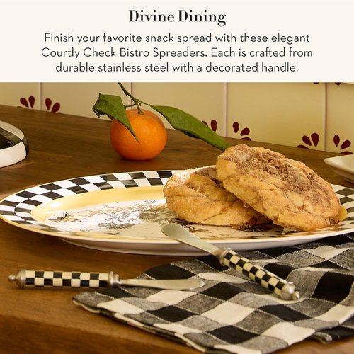 MACKENZIE-CHILDS Bistro Spreaders Set of 2 - Stainless Steel Butter & Charcuterie Utensils | Black & White Courtly Check