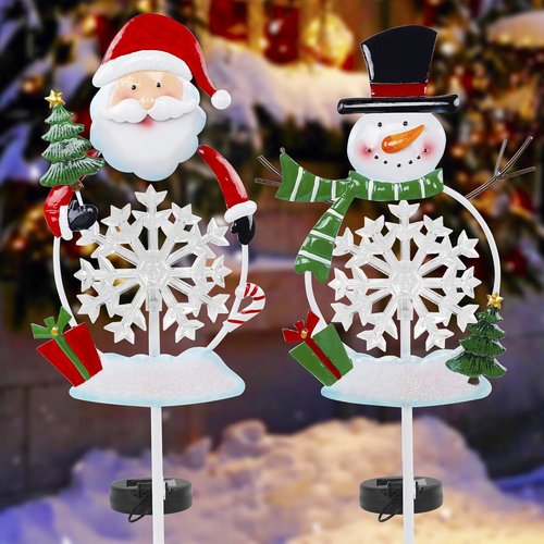 FORUP Solar Christmas Yard Decorations - Outdoor LED Snowflake Pathway Lights | Set of 2 Metal Garden Stakes
