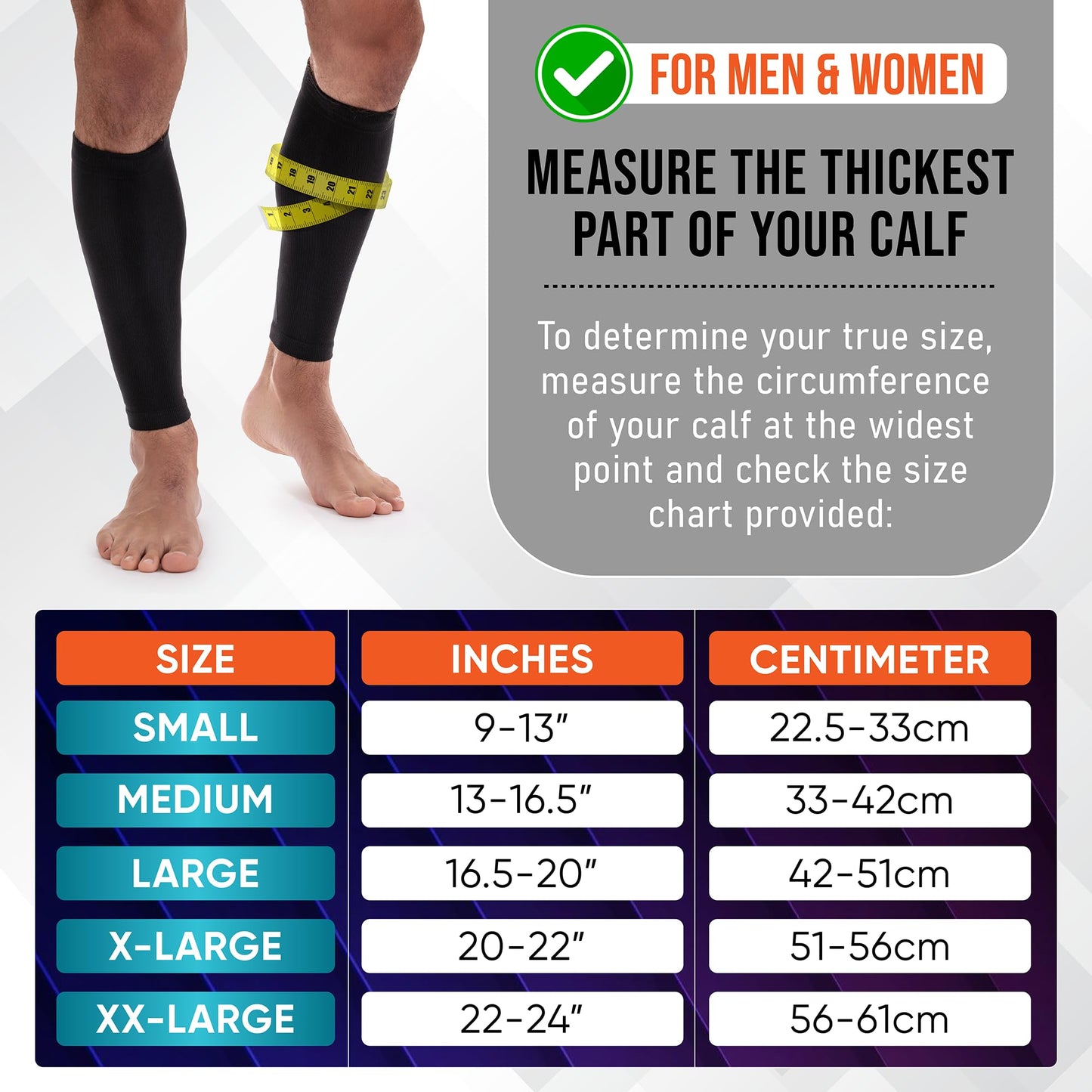 Calf Compression Sleeves for Men and Women - (1 Pair) Footless Compression Socks Support for Varicose Veins, Nursing, Pregnancy, Running - PhysFlex Leg Sleeve Brace for Shin Splints, Pain Relief and Reduces Swelling (Black, Medium)