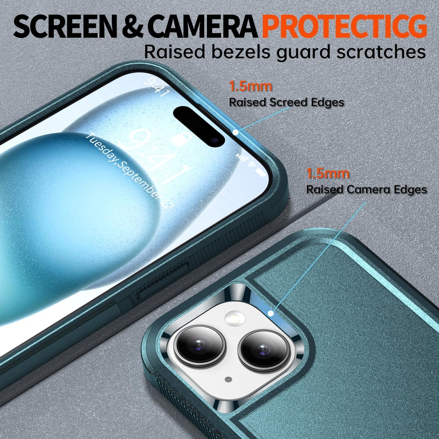 AEDILYS 15 Case,[15 2X Shockproof for iPhone FT Military Grade Drop Protection],with [Tempered Glass Screen Protector ]